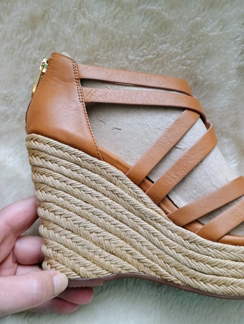 Söfft Women's Size 8M Brown Leather Strappy Espadrille Wedge Sandals